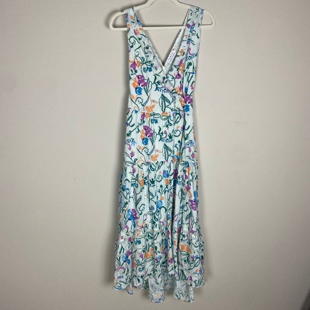 Tanya Taylor Neves Floral Seersucker Tiered Midi Dress Womens 2 Garden Party